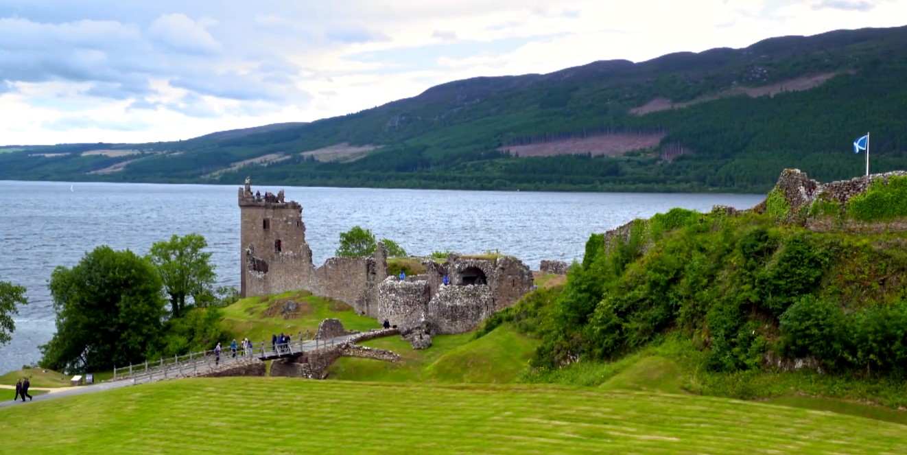 Urquhart Castle with Loch Ness in background