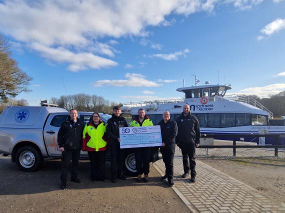 MERT Highland Cheque presentation from Jacobite Loch Ness Cruises